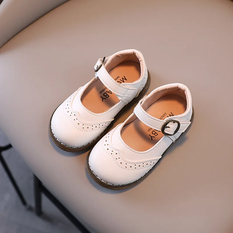 Spring Autumn Girls Shoes Fretwork Mary Janes Child Leather Platform Baby Princess Shoe Kids Dress White Black |