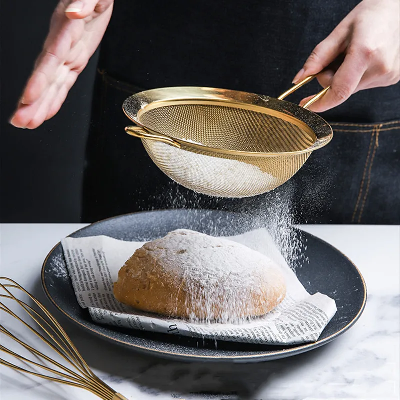 Золотой дуршлаг ложка из нержавеющей стали медное покрытие ситечко для муки яйцо