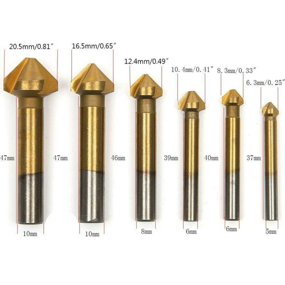 

Supplies Chamfer Cutter 6pcs Set 3 Flute High speed steel Countersink Bit