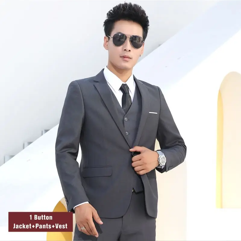 Shenrun Men Suits Slim Business Formal Casual Classic Suit Wedding Groom Party Prom Single Breasted Color Black Gray Navy Blue - Цвет: Gray 3