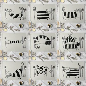 Подставка под столовую посуду с милым рисунком кошки, черные и белые льняные подставки под напитки, подставка в стиле Вестерн, подставка под чашку, домашний декор