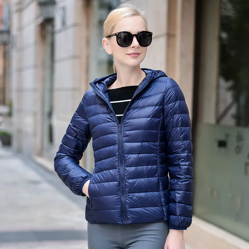 Winter Women Ultralight Thin Down Jacket White Duck Hooded Jackets Long Sleeve Warm Coat Parka Female Portable Outwear | Женская одежда