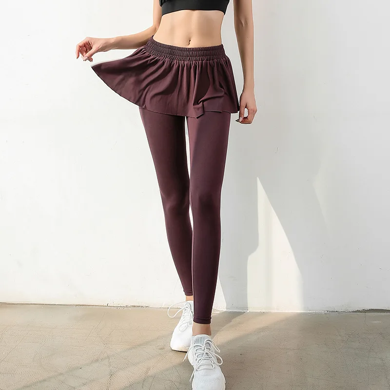 

Women's s lady Suit Nine-minute Pants Skirt Two-piece High-waist Elasticity Fitness Fast-dry Running Gymnasium leggings