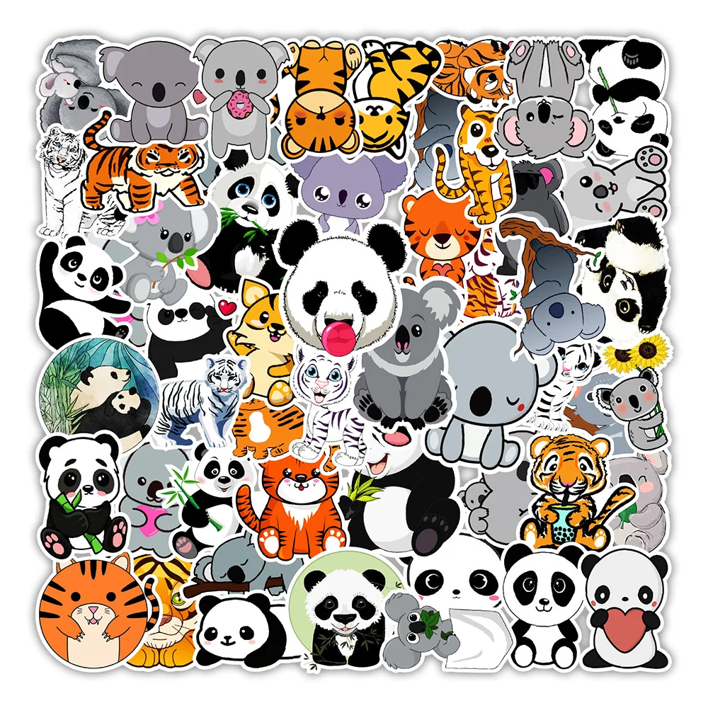

Panda Tiger Cute Animal Aesthetic Sticker Bicycle Suitcase Mobile Thermos Cup Laptop School Office Stationery Decoration 50PCS