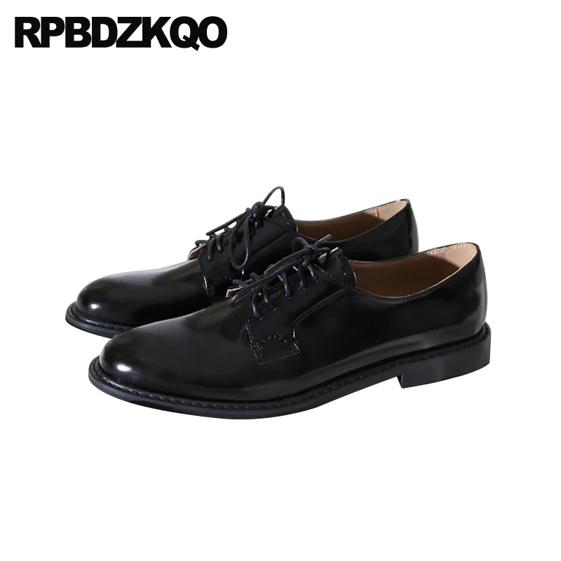 

Round Toe Lace Up Genuine Leather Shallow Ladies Patent Chinese 2021 Women Flats High Quality Black Oxfords Designer Shoes China