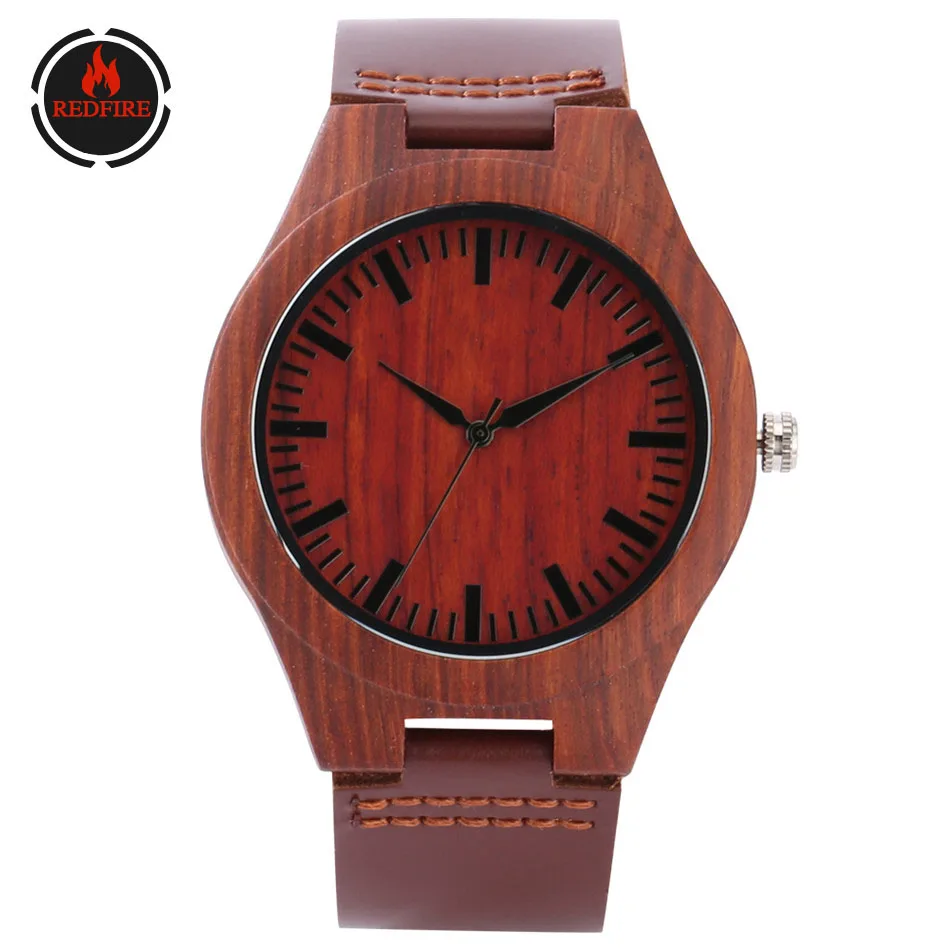 Часы REDFIRE мужские наручные кварцевые красные деревянные с аналоговым дисплеем