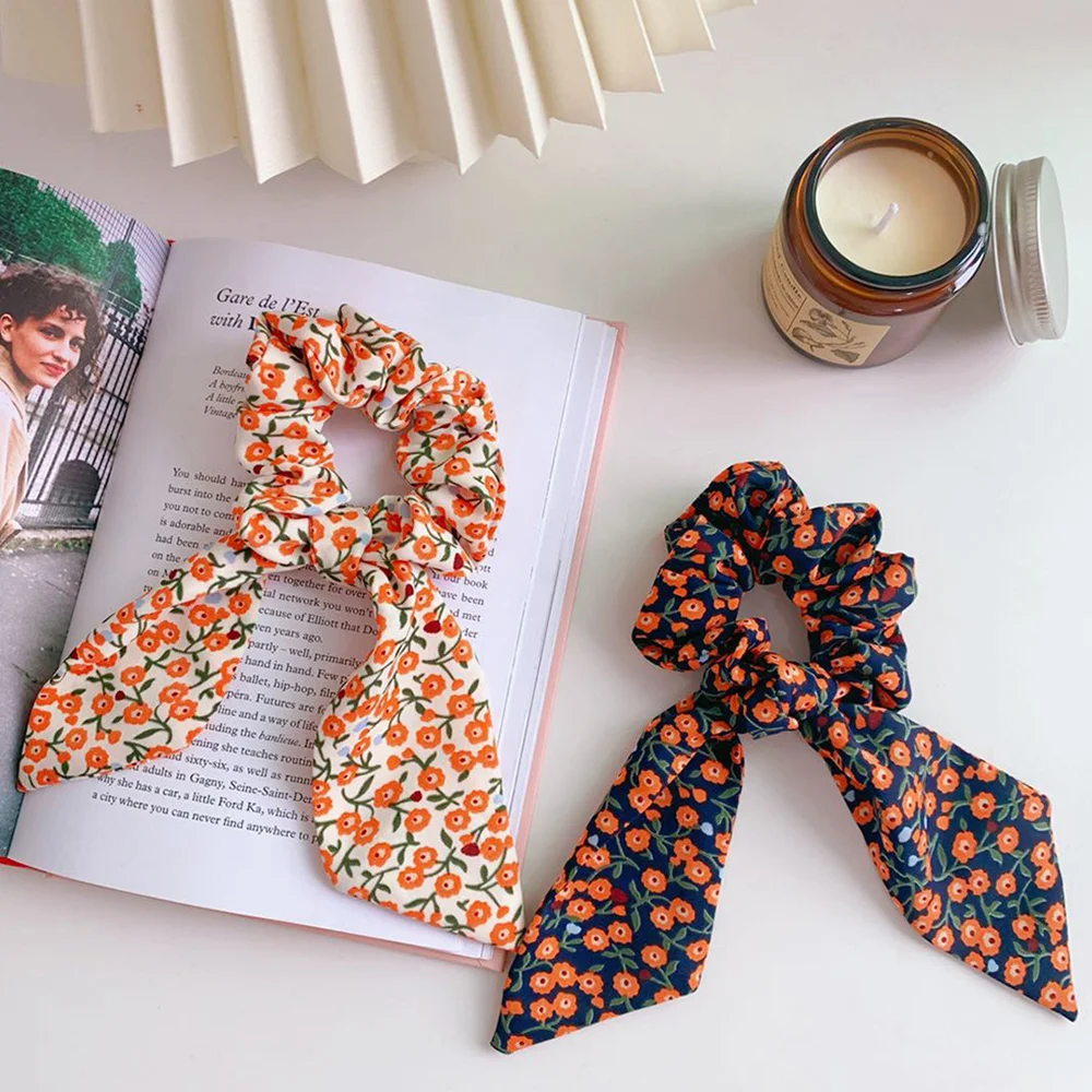 

5 Pcs/Set Floral Print Hair Ties Scarf Elastic Rope Women Hairs Bands Streamers Hair Ties Holder Ponytail Accessories Headwear