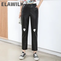 new designer womens high rise sheepskin leather pants high quality genuine leather straight pants c900