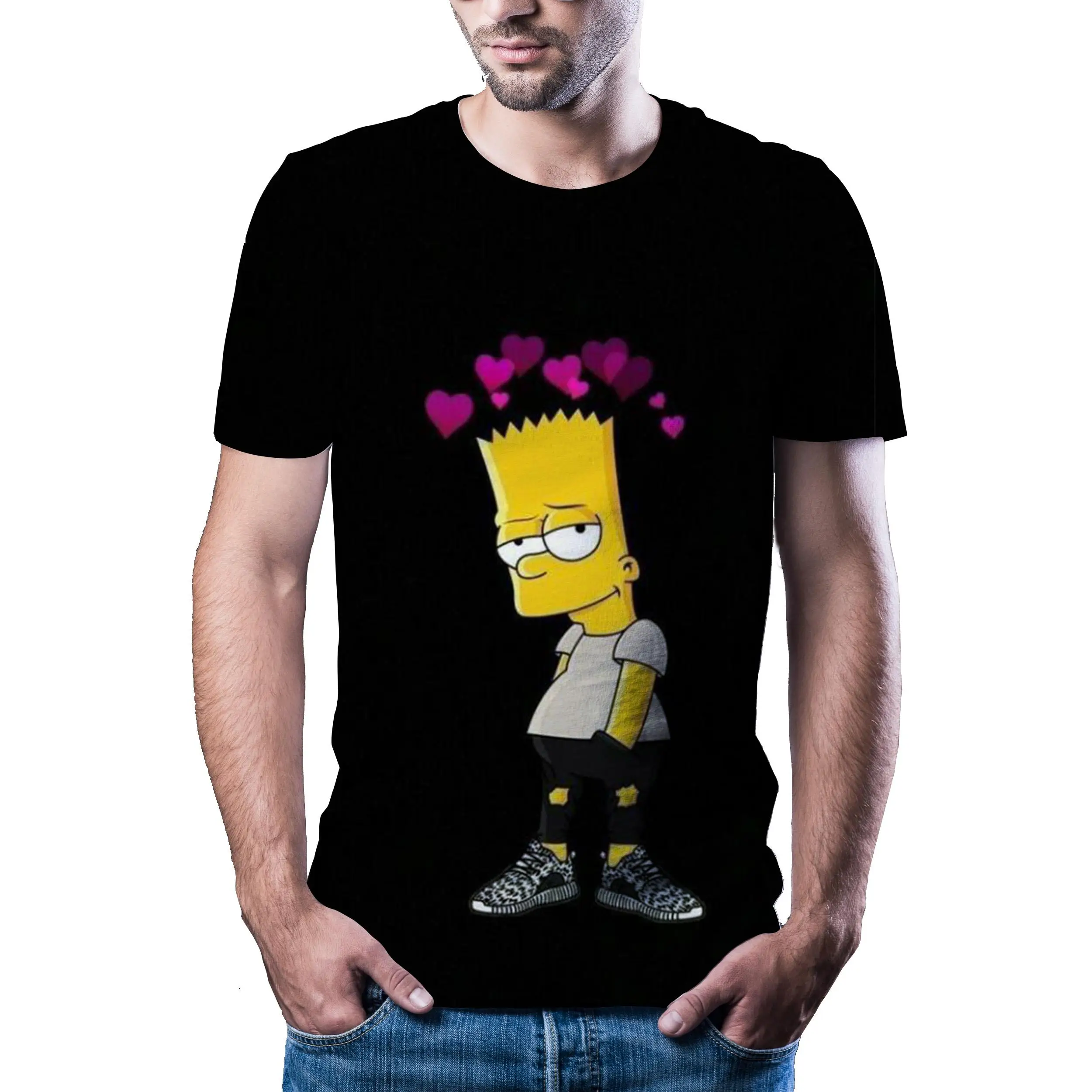 2020 анимация 3D с пейзажным принтом Мужская футболка Круглый воротник коротким