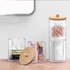 Бамбуковый органайзер, коробка, прозрачная косметика, держатель хлопковых тампонов, пластиковый контейнер Qtip, органайзер для ванной комнаты