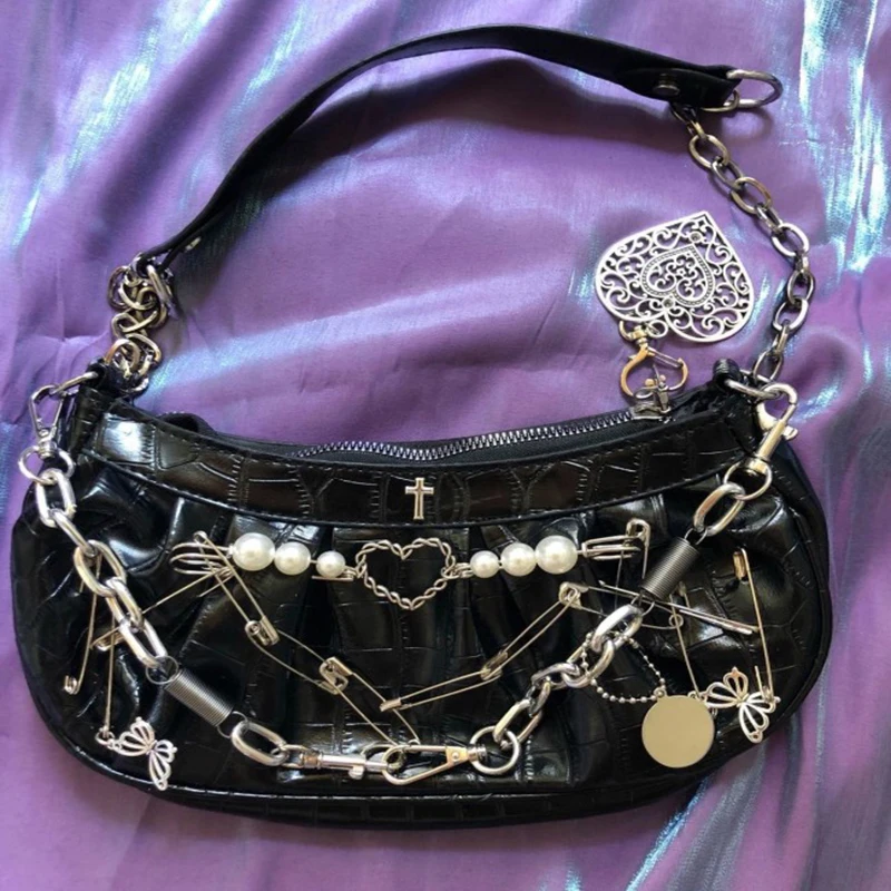 

Vintage American Gothic chain women y2k Shoulder Bags Harajuku ins kawaii Totes women bag punk fashion dark women Messenger bags
