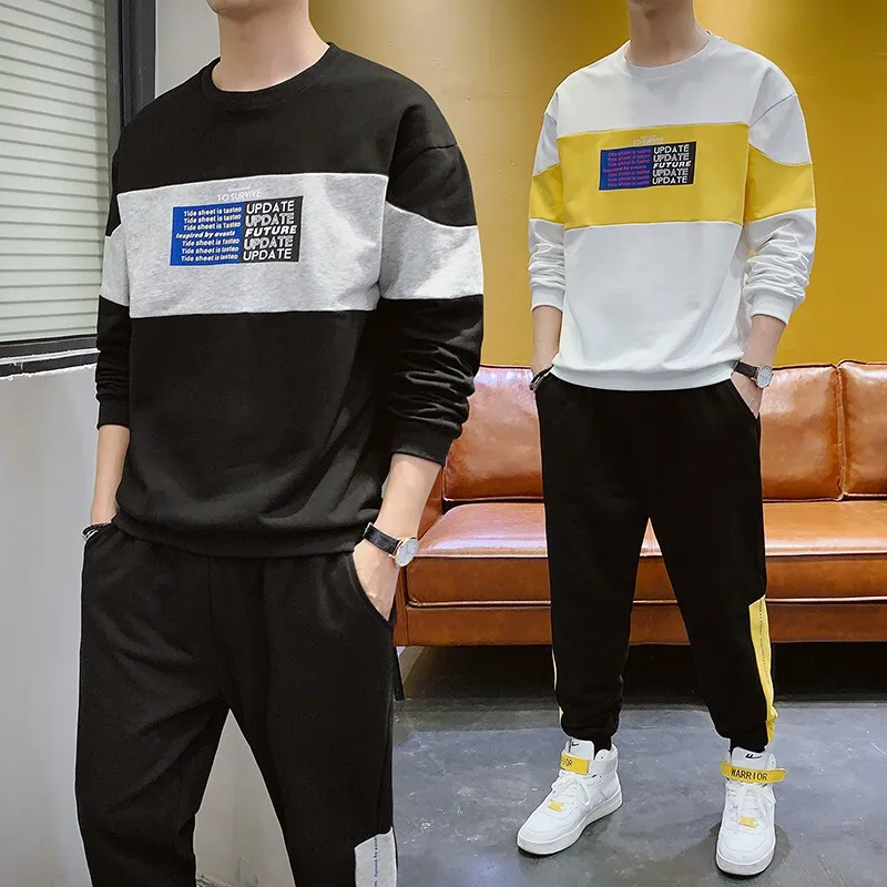 

Весенние модные мужские спортивные костюмы, мужской комплект в стиле хип-хоп, пуловер с круглым вырезом, Свитшот и брюки, спортивный костюм ...