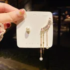 Женские асимметричные серьги в Корейском стиле, серьги-кисточки с имитацией жемчуга, модные украшения из циркония