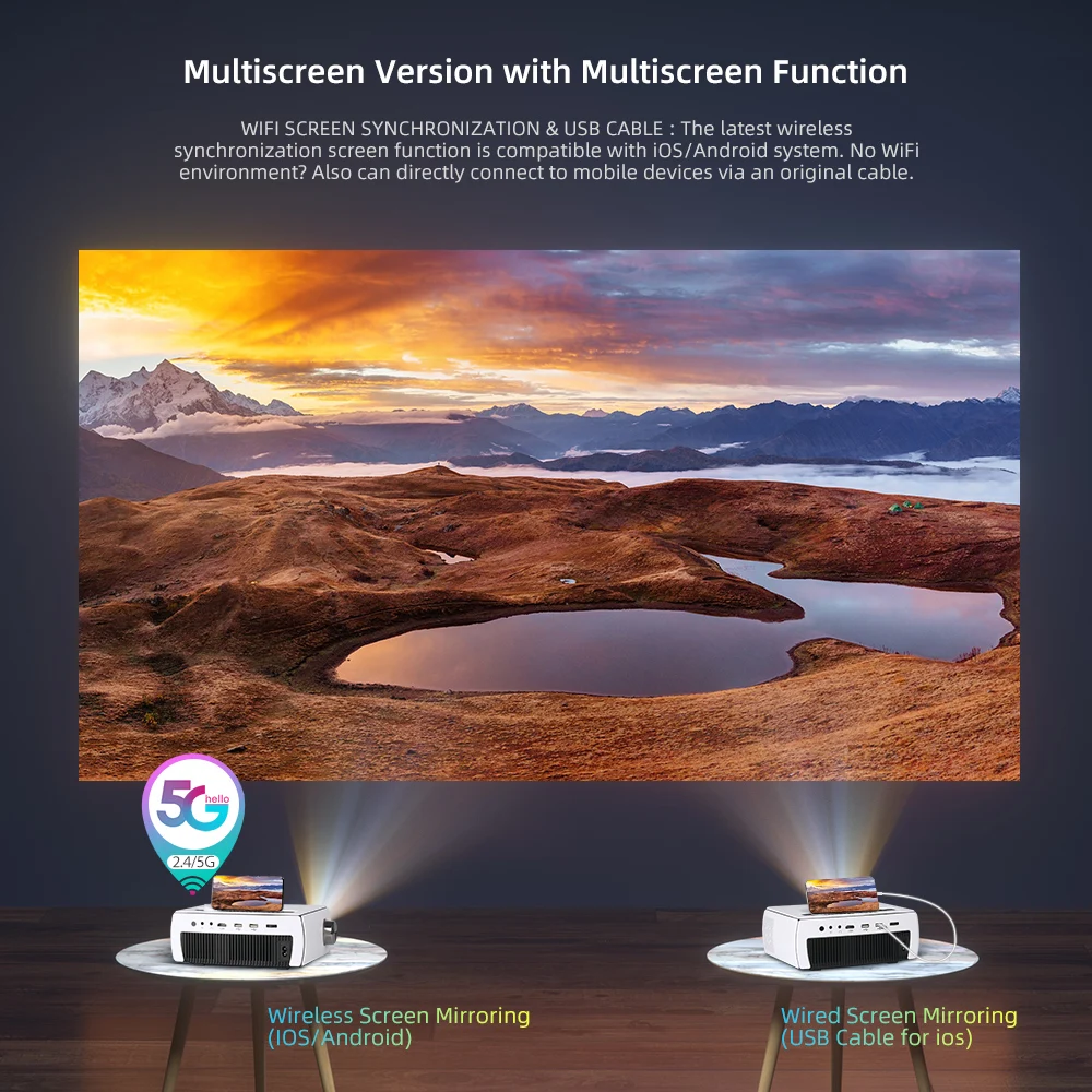AAO Full HD проектор YG430 5G WiFi умный портативный мини Родной 1920X1080P смартфон LED видео