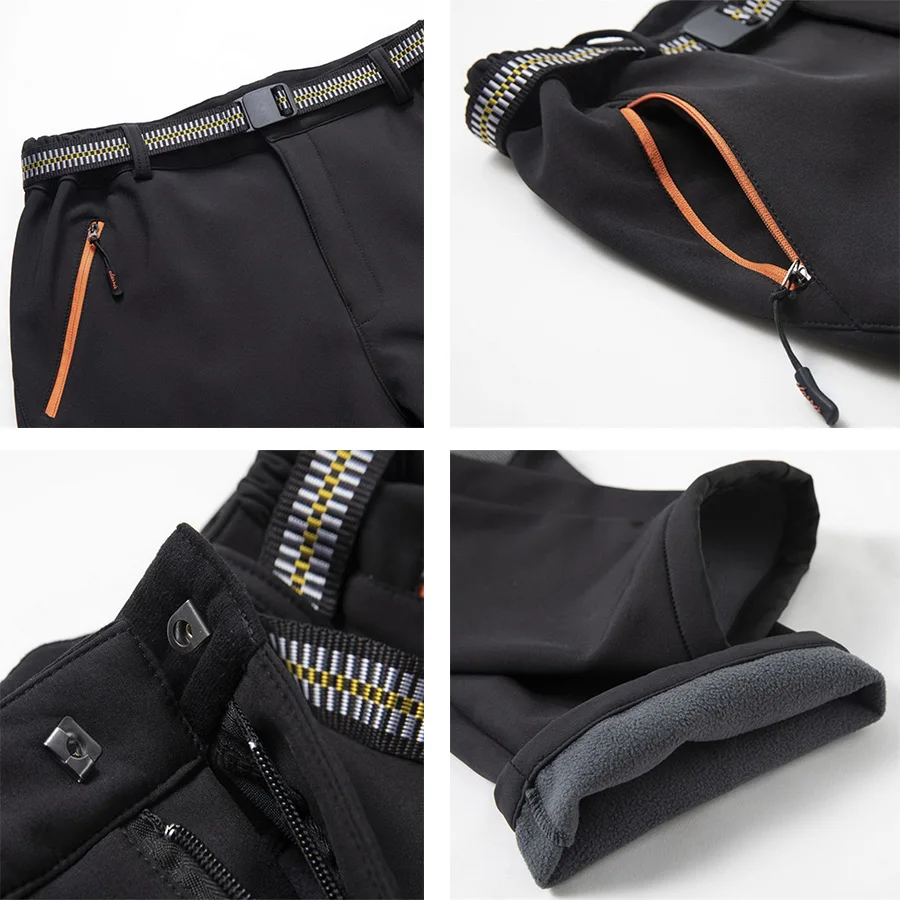 

Reflective Men's Winter Hiking Pants Men Warm Fleece Softshell Trousers Outdoor Sports Thick Trekking Skiing Waterproof Pants