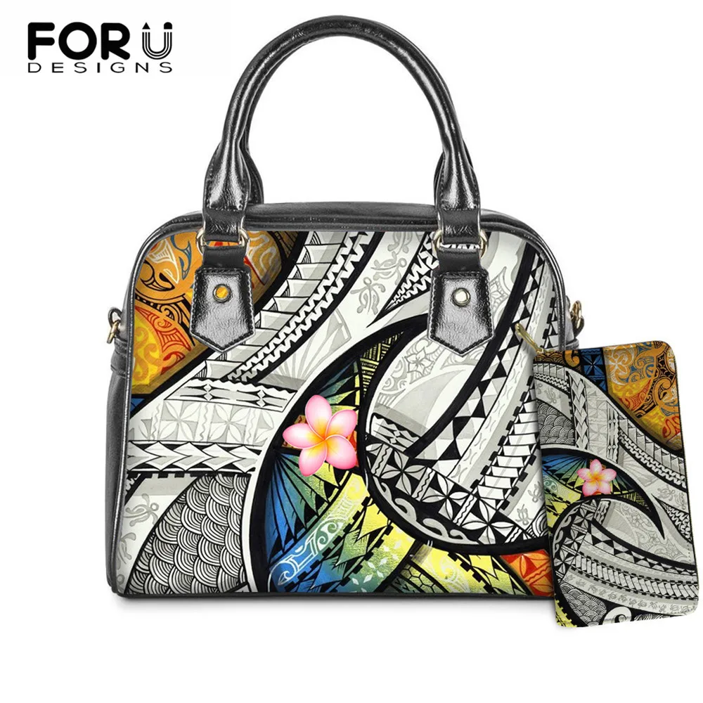 

FORUDESIGNS Fashion Pu Leather Lady Crossbody Shoulder Bag Polynesia Plumeria Print Women Large Soft Handbag Female Clutch Purse