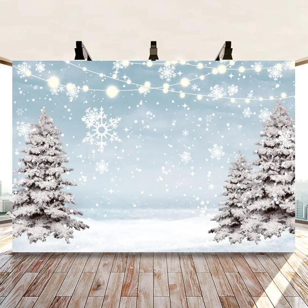 

Winter Snow Forest Animals One Birthday Photography Backgrounds White Snowflakes Blue Pink Christmas Tree Backdrops For Photo
