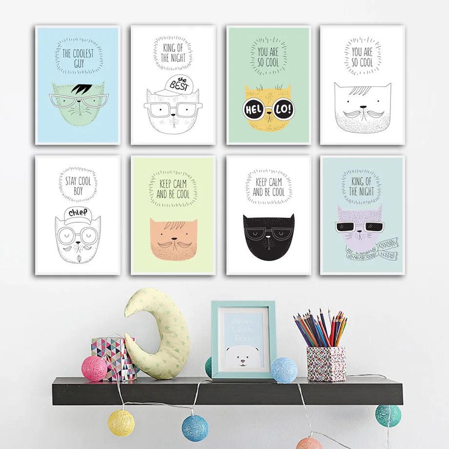 

Colorful Cool Cat Motivational Quotes Nordic Posters And Prints Wall Art Canvas Painting Wall Pictures Baby Kids Room Home Decor