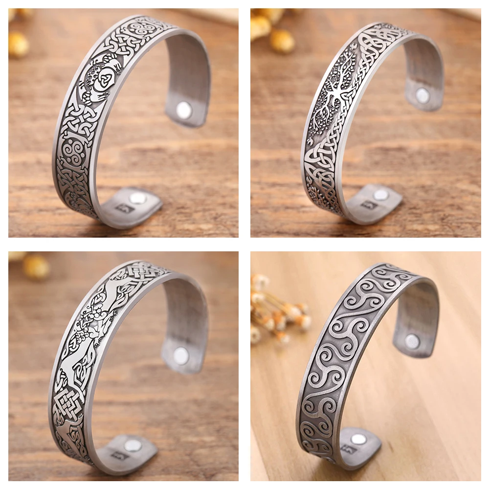 

Teamer Vintage Nordic Viking Magnetic Cuff Bracelet Triskel Tree of Life Rune Bangle Supernatural Amulet Talisman Jewelry