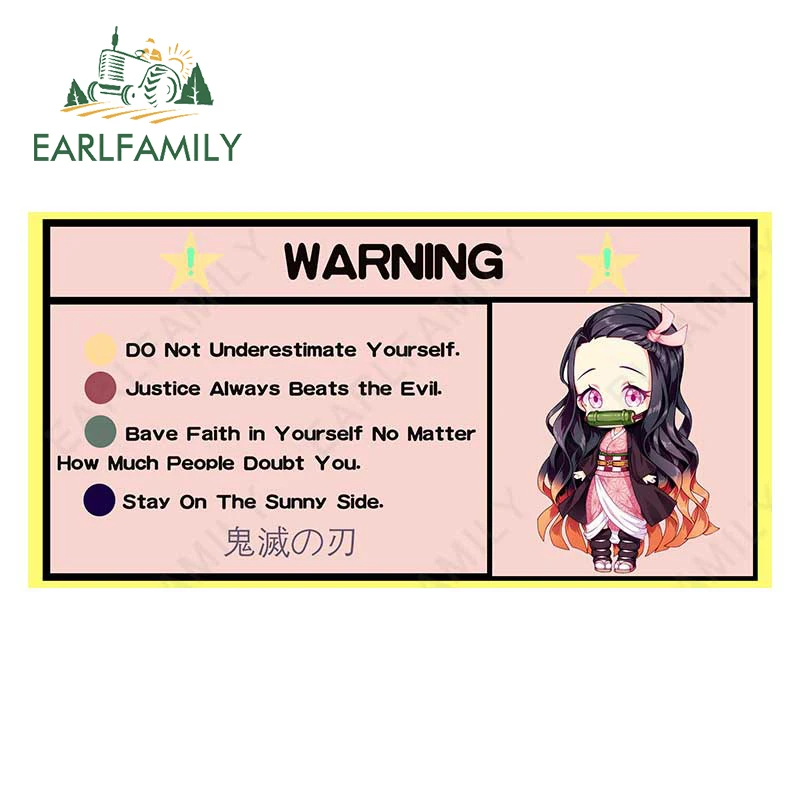 

EARLFAMILY 13cm x 6.6cm for Demon Slayer Warning Car Stickers Waterproof Simple Decals Funny Windows Decor Car Door Protector