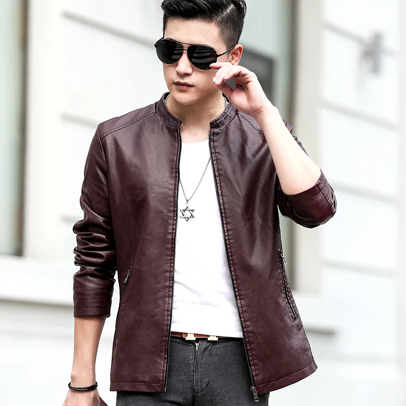 

Men's thin jacket 2020 new men's leather jacket Korean style trendy slim jacket PU bomber jacket youth leather jacket hot new