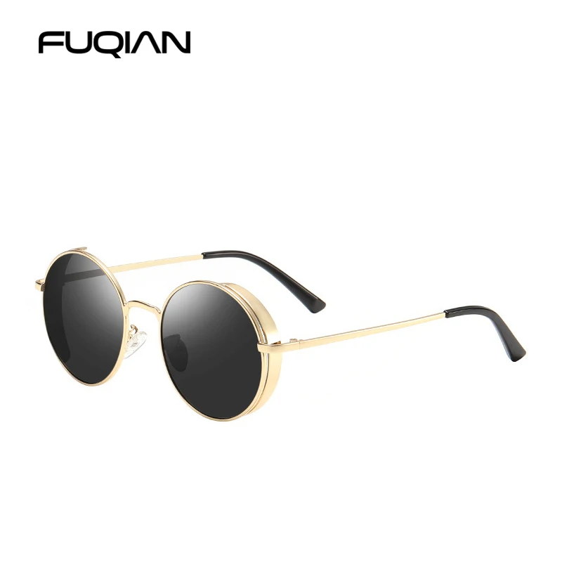 Gold Black SUNWEAR Ретро стимпанк поляризационные мужские солнцезащитные очки модные круглые черные металлические женские солнцезащитные очки для вождения - Цвет линз: Gold Black