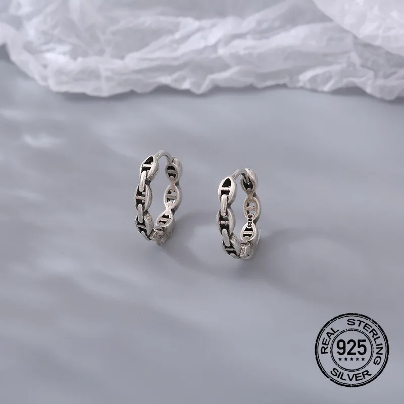 

925 стерлингового серебра серьги для женщин Pig Nose Простой полый круг Ретро Модный дизайн личность Studens подарок леди ювелирные изделия