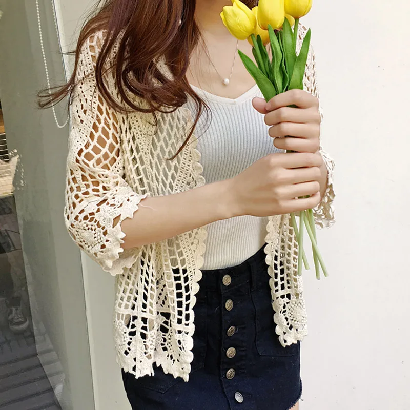 Женский вязаный ажурный кардиган Белый свободный винтажный ТРИКОТАЖНЫЙ