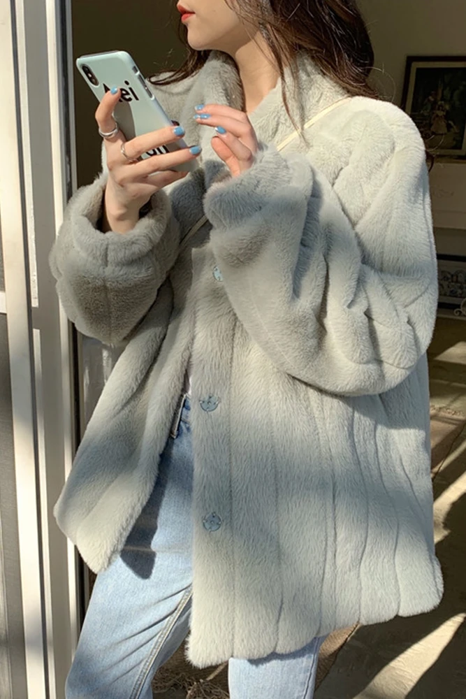 

Waterproof Mink Coat Women's Autumn and Winter Thickened Loose All-Matching Online Influencer Refined Fur Long-Sleeved Cardigan