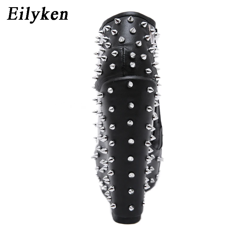 Eilyken/Модные женские босоножки; обувь на платформе; женские босоножки на танкетке с молнией и заклепками из прозрачного ПВХ; черные туфли с открытым носком на высоком каблуке