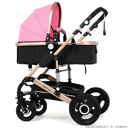 pink Роскошная детская коляска с высоким пейзажем, 3 в 1, детская коляска, летняя зимняя коляска, Адаптированная для новорожденных, детская люлька, купон на 10 USD - Цвет: pink