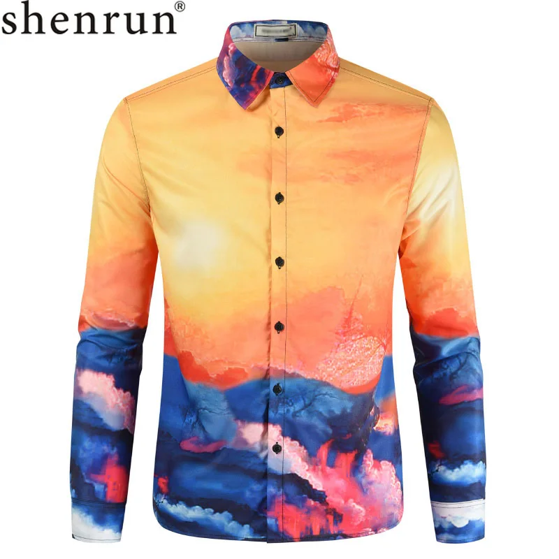 Рубашка Shenrun мужская с длинным рукавом Повседневная модная тенниска 3D принтом не