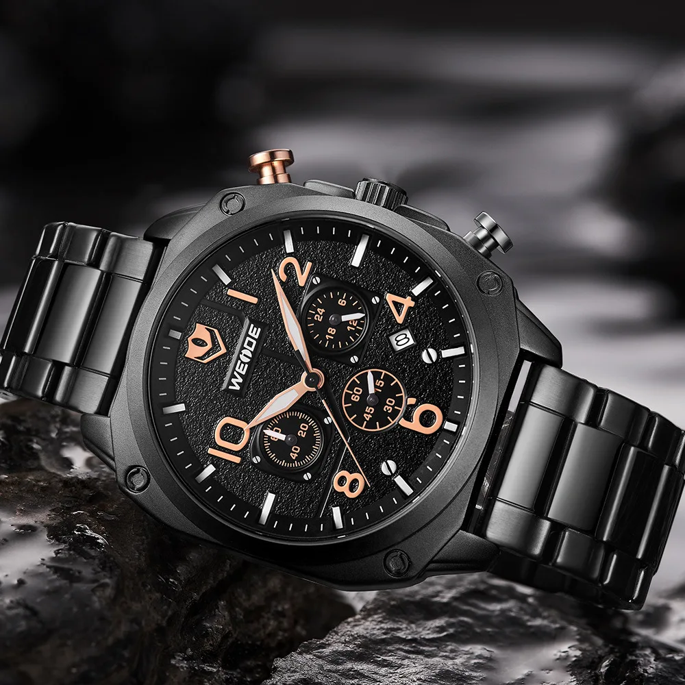 

WEIDE WD009 men's casual quartz watch automatic date three small plate steel belt watch