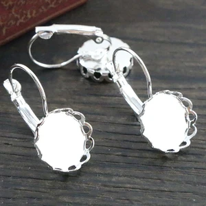 12 мм 10 шт светильник с серебряным покрытием Французский рычаг назад серьги пустойоснование, подходит 12 мм Стеклянные Кабошоны, кнопки; Серьги оправы (L2-16)