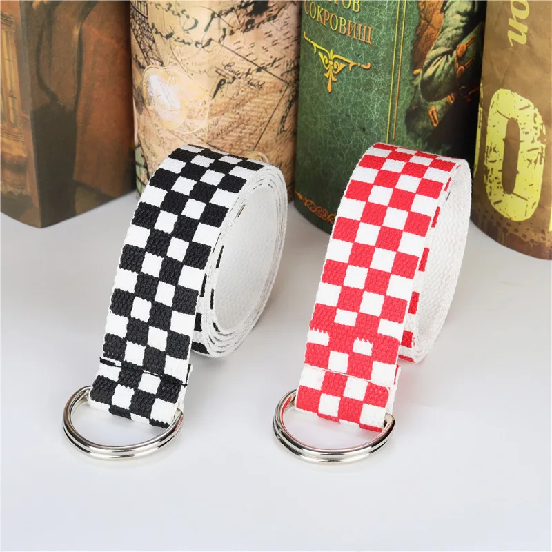 Fashion Punk Checkered Belt Waistband Long Black and White Plaid Checkerboard Couple Checkered Canvas Women New Belts images - 6
