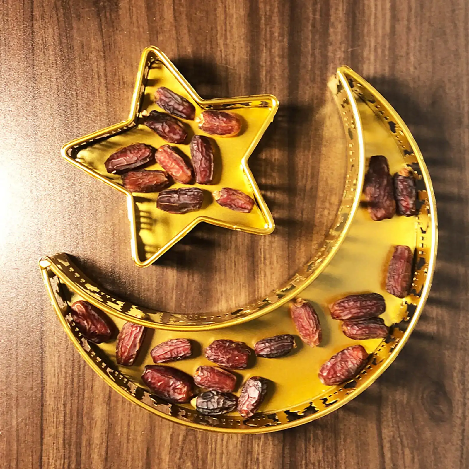 

Ramadan Festival Tray Muslim Moon Star Tranditional Serving Tray Dessert Plate Kitchen Items Food Trays Decorative Luxury Tray