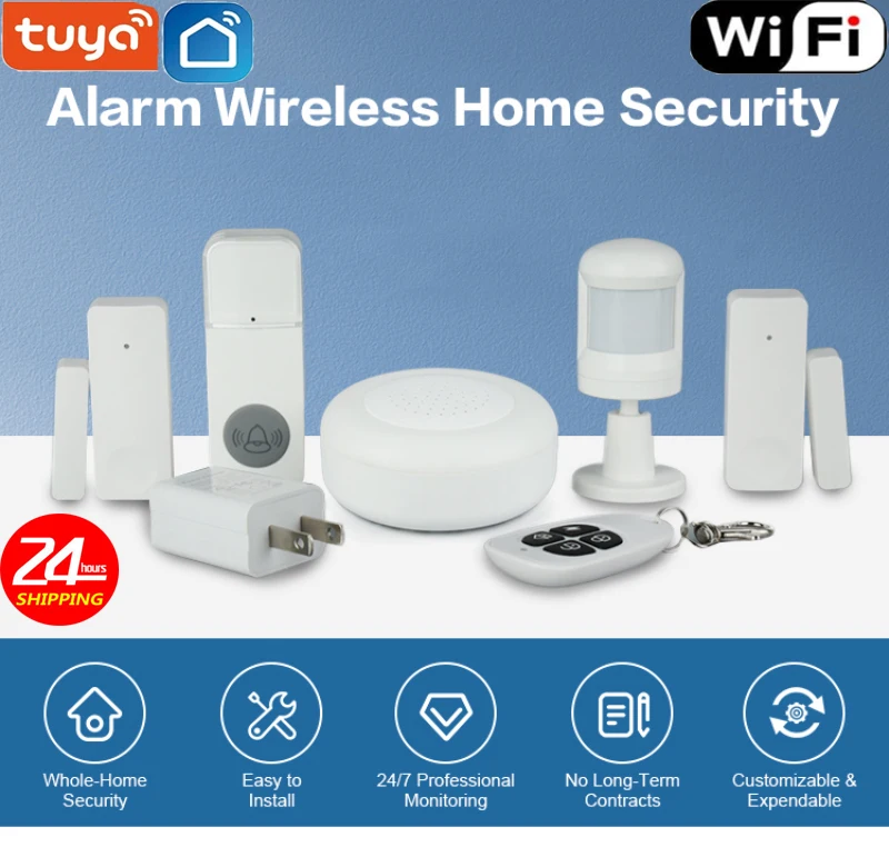 

Tuya Smart Wifi Home Burglar Alarm System PIR Remote Wireless Siren Home Alarm Smart Life / Tuyasmart / Alexa /Google Home APP
