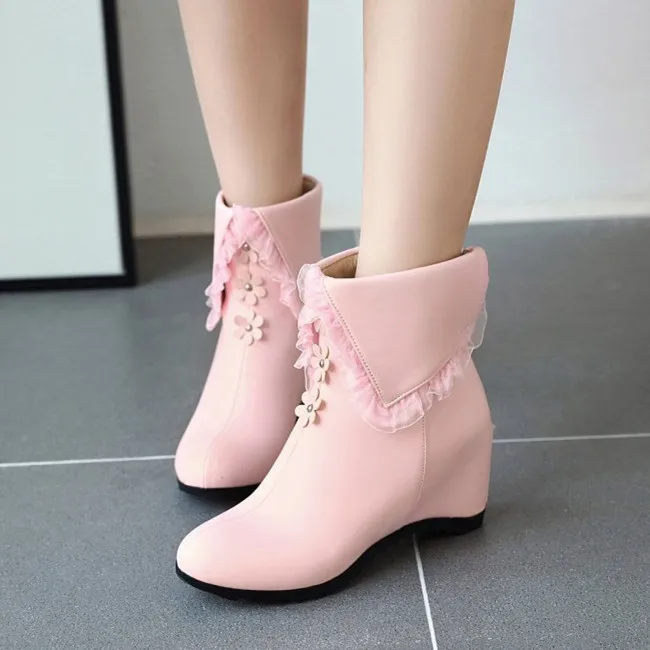 Ботильоны PXELENA для девочек в стиле &quotЛолита&quot кружевные ботинки с оборками