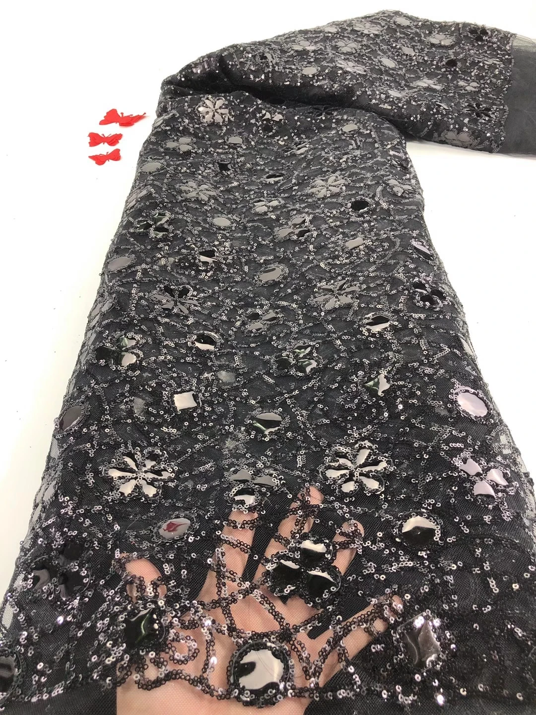 

New Sequined African Lace Fabric With Sequins 2021 High Quality Lace French Lace Fabric Nigeria Wedding Dress FJ4429