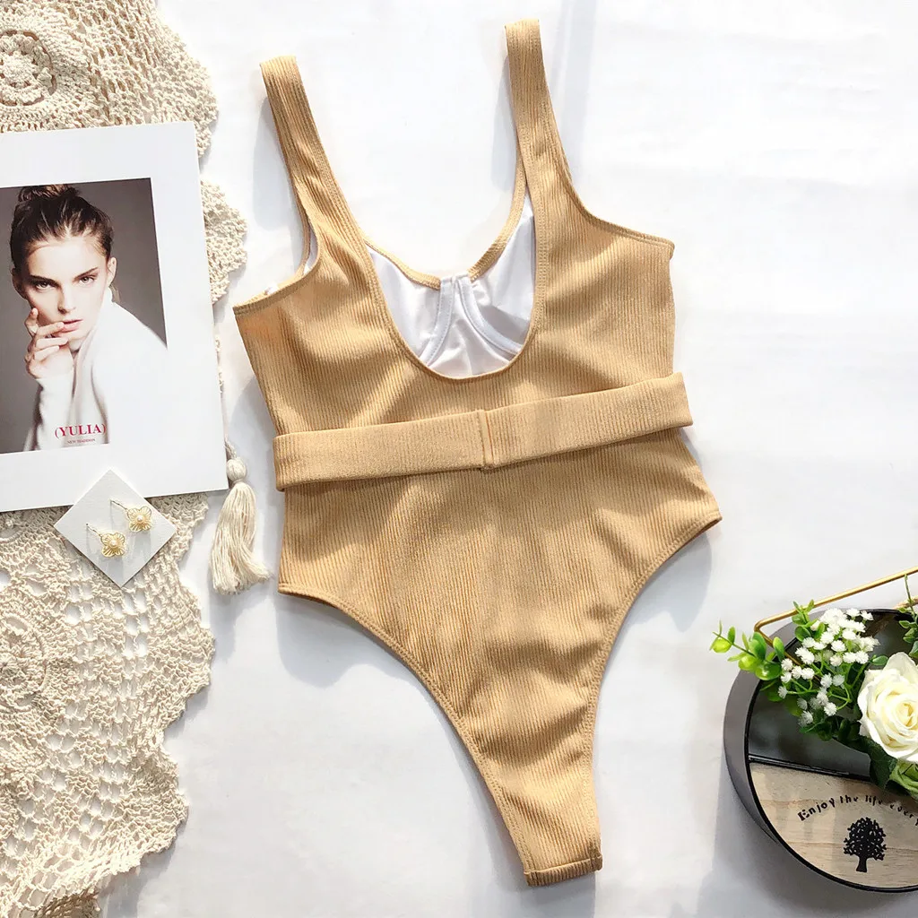 Женское соблазнительное бикини Цельный купальник однотонный с пуш-ап пляжная