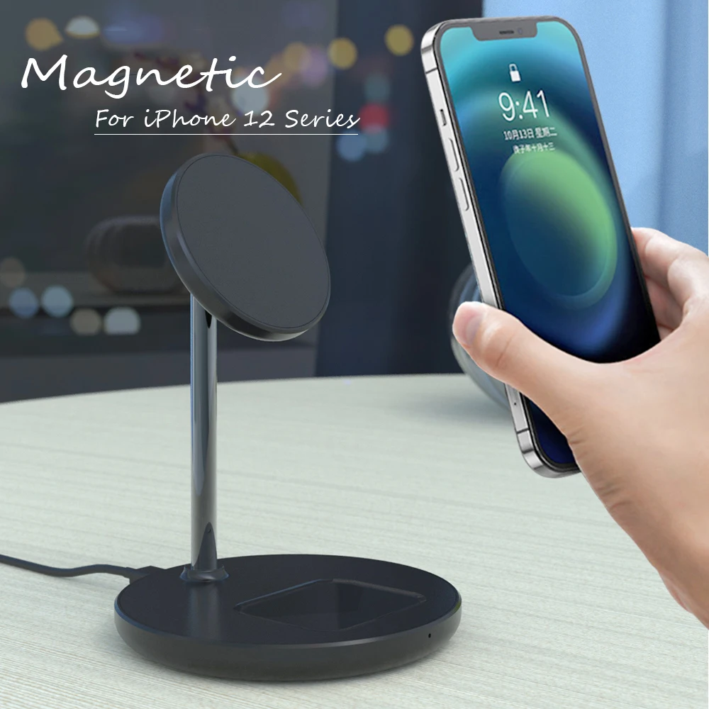 Cargador inal&aacute;mbrico magn&eacute;tico Qi, estaci&oacute;n de carga r&aacute;pida para Iphone 13, 12, 11, XR Pro Max-3