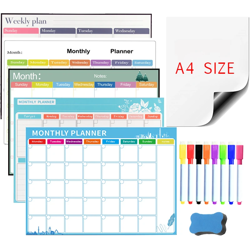 Magnetic Whiteboard Weekly Monthly Planner Calendar Dry Erase Fridge Board Message Memo Writing Drawing Kids Board Wall Stickers