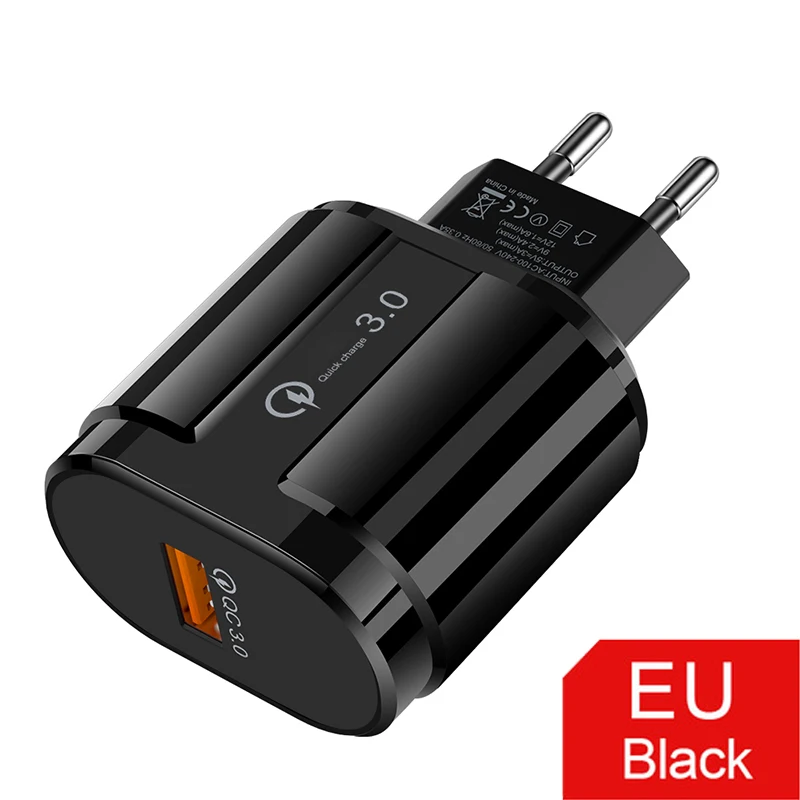 Black EU Plug 18 Вт Быстрая зарядка 3,0 USB зарядное устройство QC3.0 Быстрая зарядка дорожное Сетевое зарядное устройство для телефона для samsung S10 Xiaomi huawei P30 iPhone X XR XS - Тип штекера: Black EU Plug