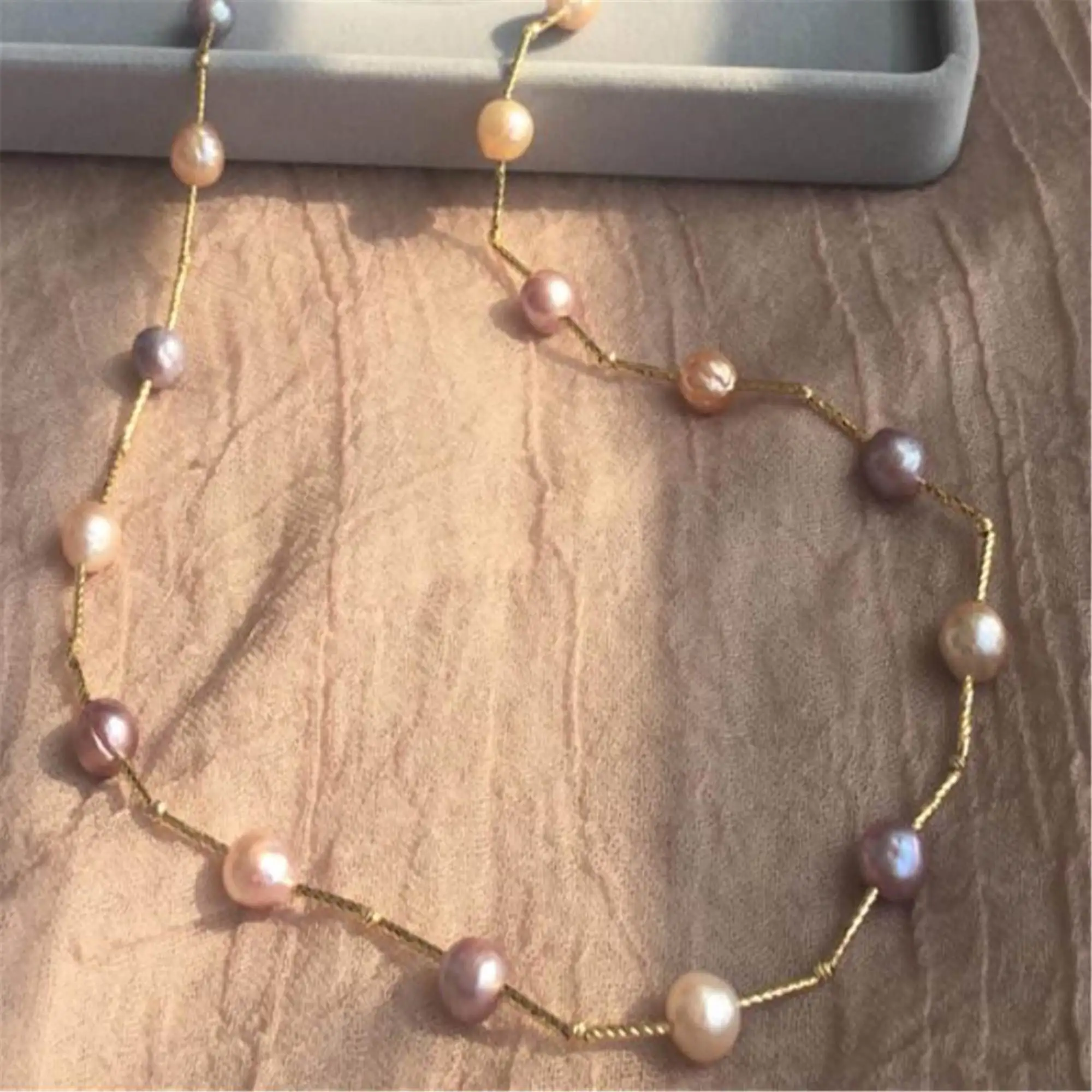

12-13mm Multi-Color Baroque Pearl Necklace 22 inches Hang Chic Chain Aurora Wedding Cultured Flawless Gift Women