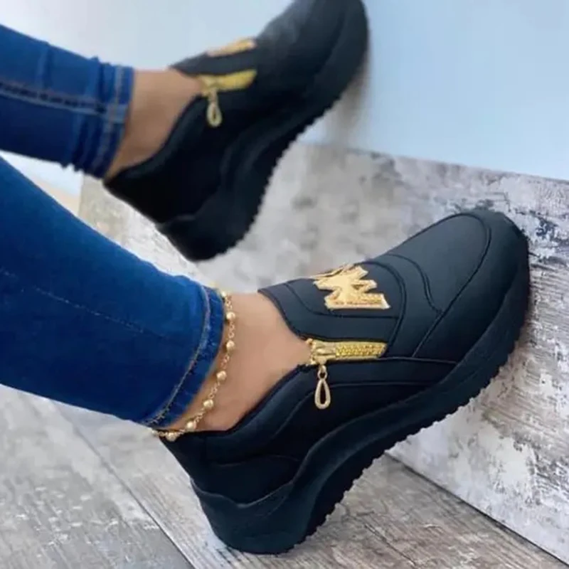 

Women Chunky Sneakers Solid Color Platform Shoes Thick Bottom Zipper Women's Vulcanized Shoes Sneakers Zapatos De Mujer