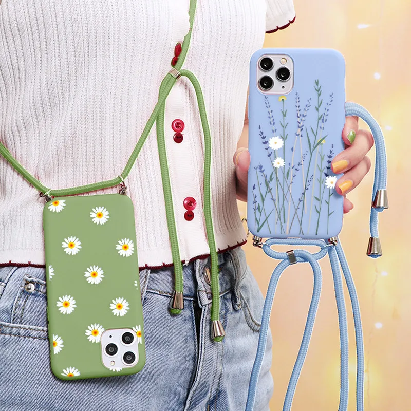 

Lanyard Flower Case For Xiaomi Redmi 9C Note 9 9s 8 6 10 Pro 10S 5 7 8T Mi 11 A2 A3 8 9 SE 9T 10T 10 Lite X3 Necklace TPU Cover