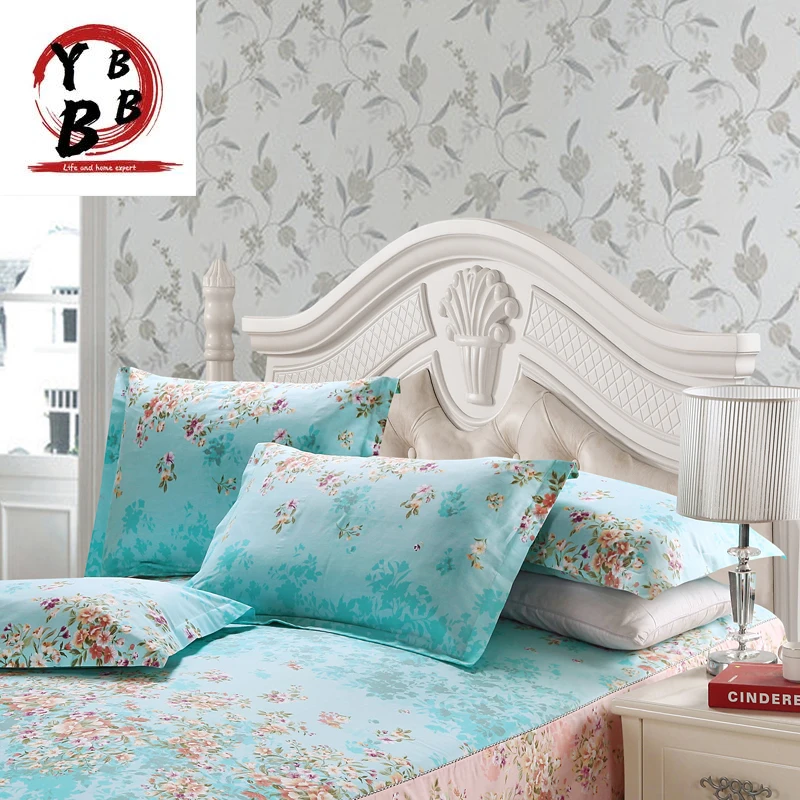 

New cotton blue bedclothes flowers bedding set twin full queen king size Quilt/Duvet cover set 4pcs home textile free shipping