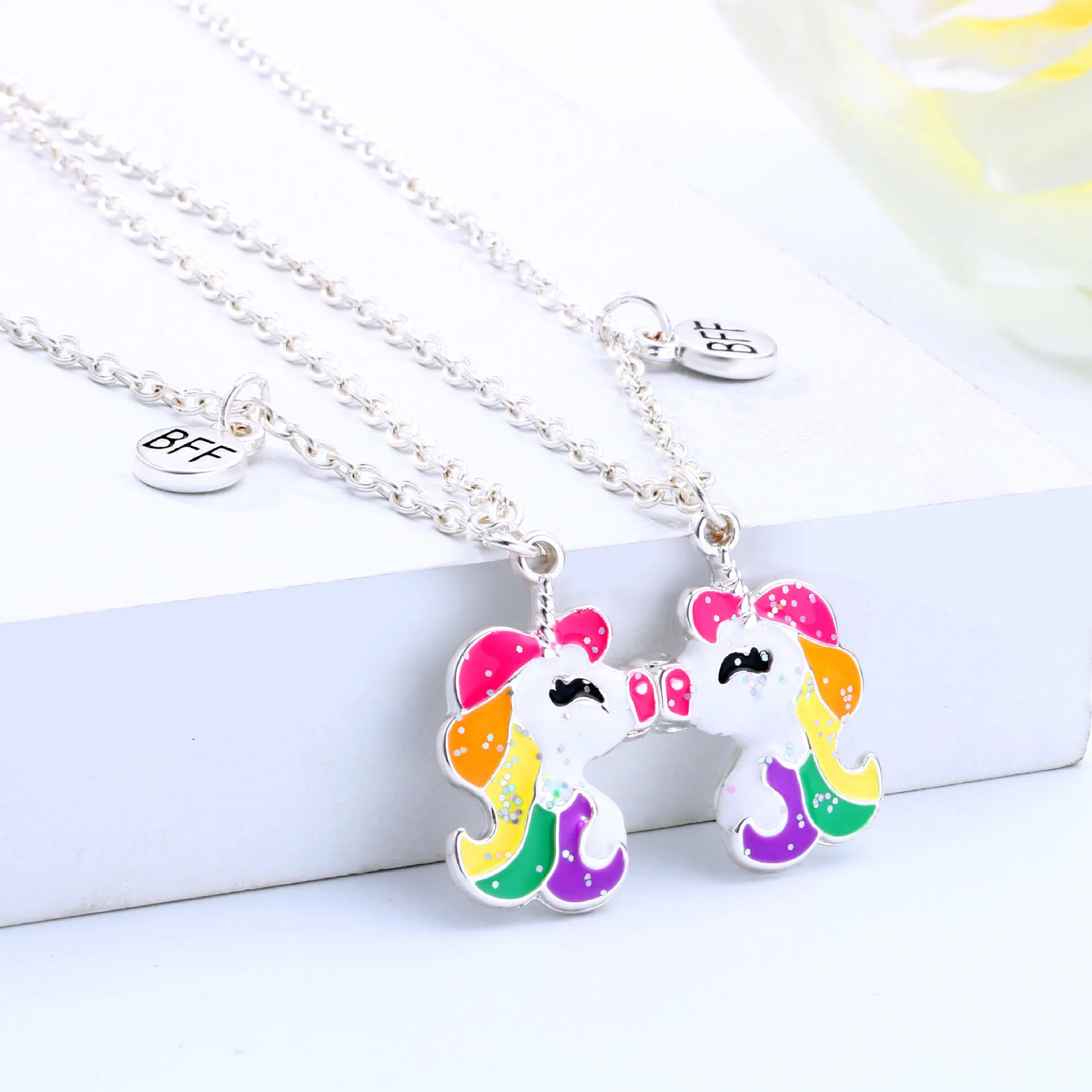 

2Pcs /1Bag Cute Couple Necklace Magnet Suction Creative Lucky Unicorn Pendants MenWomen Love for Long Distance Girlfriend Women