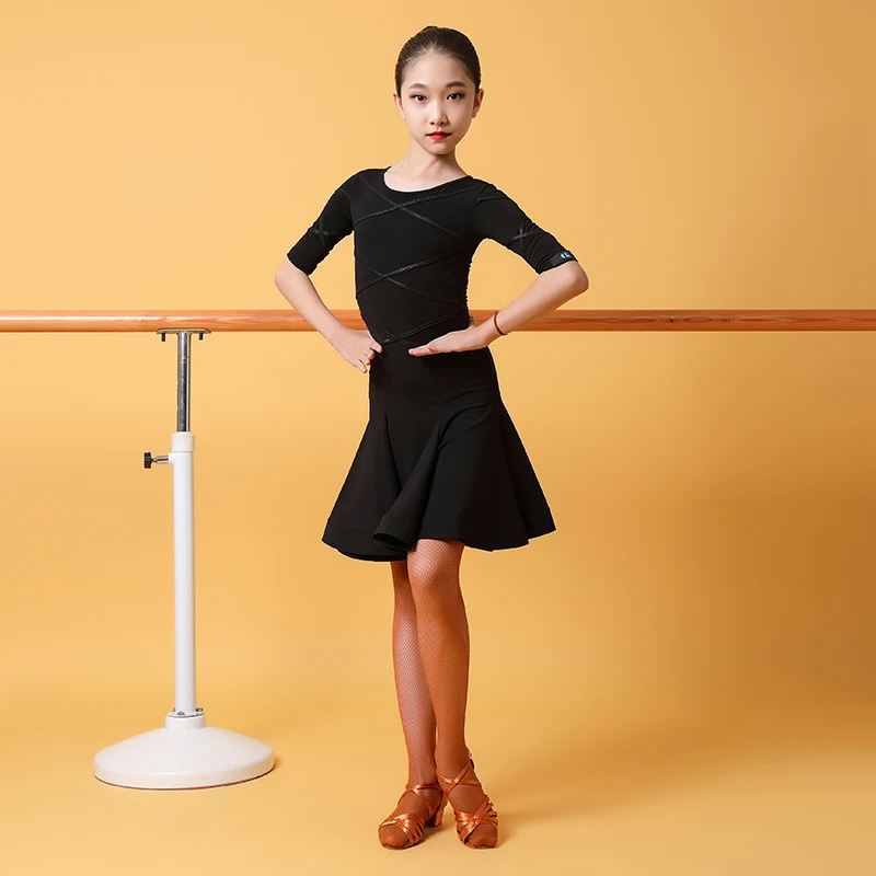 

Girls Latin Dance Clothing Kids Latin Competition Dress Black/Yellow Practice Clothes Professional Tango Dance Costume VO1430