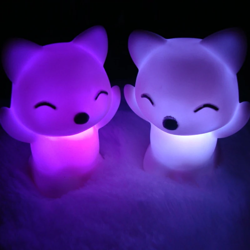 Милые лисы Форма светодиодный Ночной светильник лампа 7 Изменение Цвета